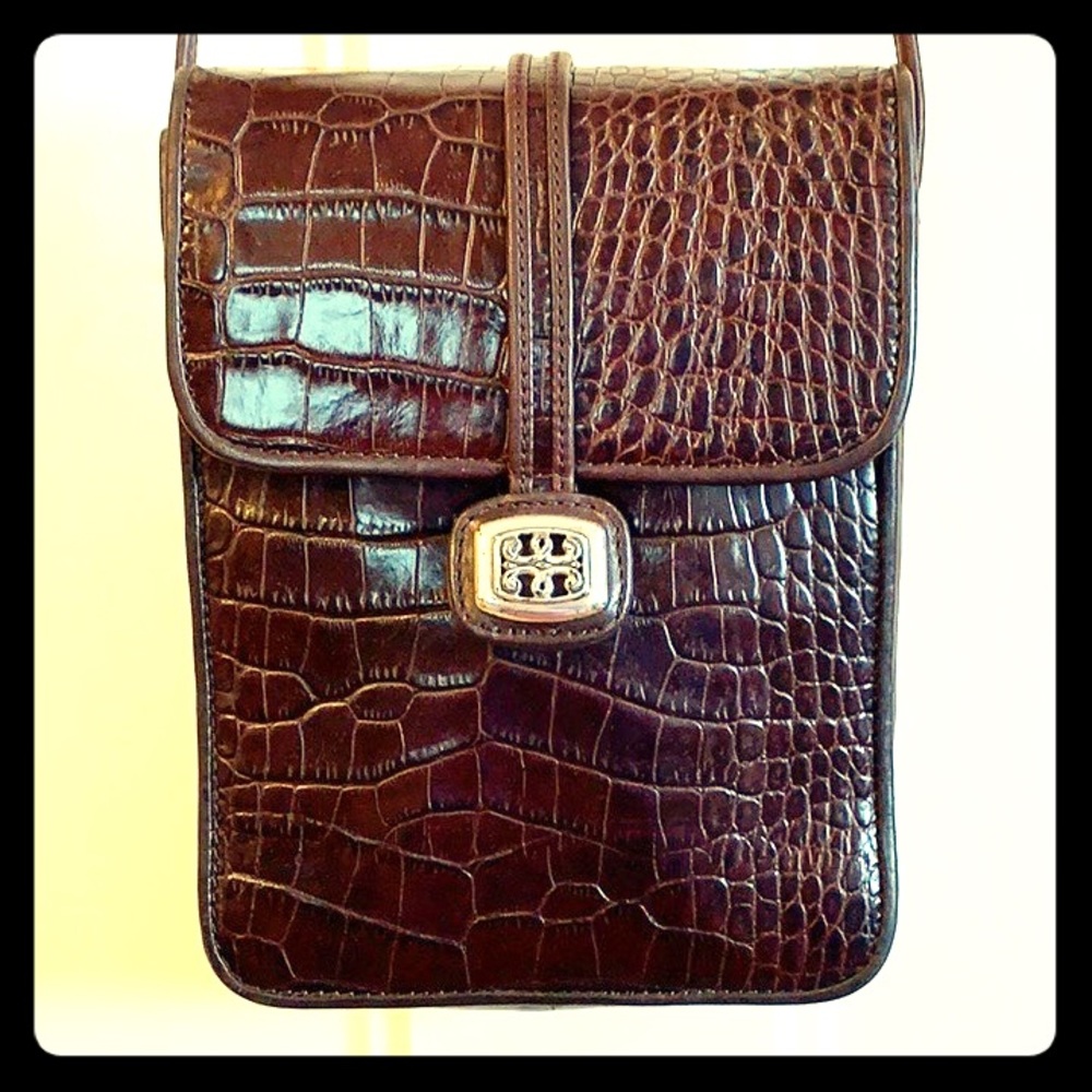 EUC VTG Brighton Crossbody Leather Brown Croc